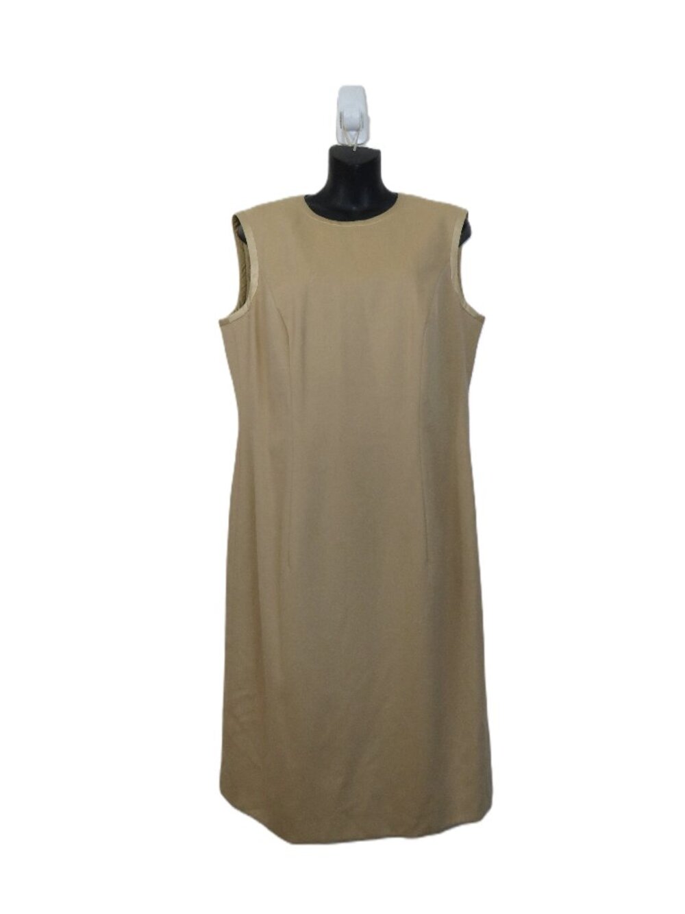 Escada size 42 Rabbit Wool Sheath Dress Sleeveless Tan Midi Classic Work US 12